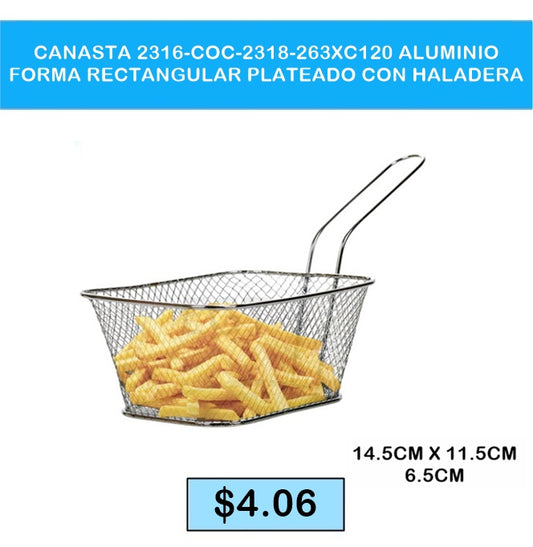 Canasta de Aluminio forma Rectangular Plateado con Haladera