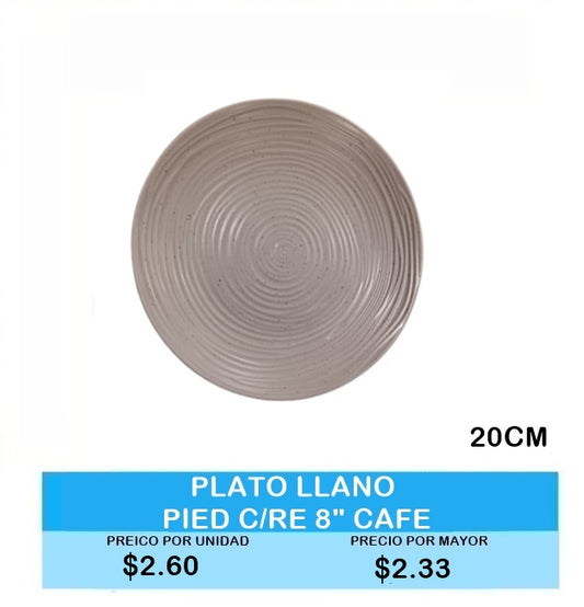 PLATO LLANO PIEDRA C/BR 8 CAFE 20CM