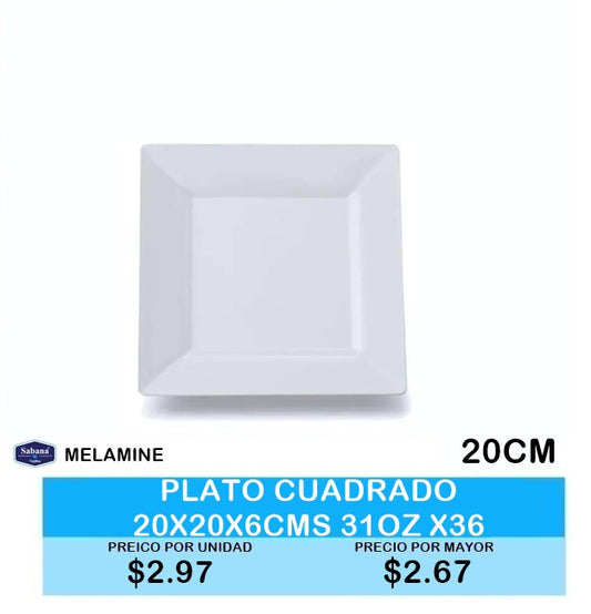 Plato Cuadrado 20x20x6 CMS 31OZ X36