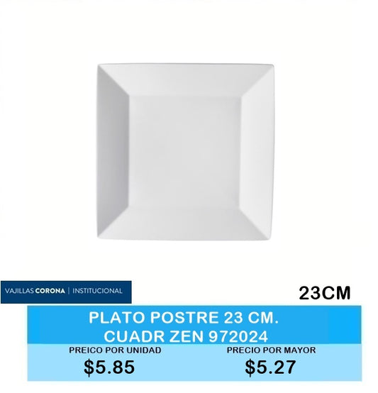 Plato postre 23.2x23.2cm cuadrado Zen blanco