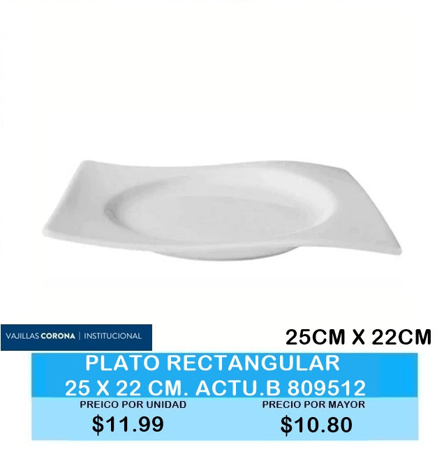 PLATO RECTANGULAR 25CM X 22CM ACTUALITE BLANCO