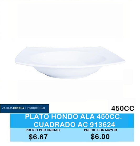 Plato hondo ala 450ml cuadrado Actualite blanco