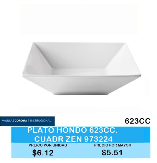 Plato hondo 623ml cuadrado Zen blanco