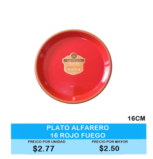 Plato Alfarero 16cm Rojo Fuego