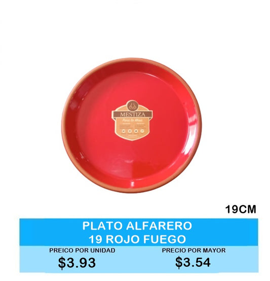Plato Alfarero 19cm Rojo Fuego