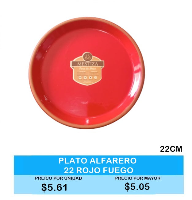 Plato Alfarero 22cm Rojo Fuego