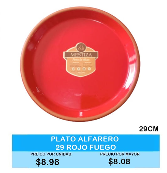 Plato Alfarero 29cm Rojo Fuego