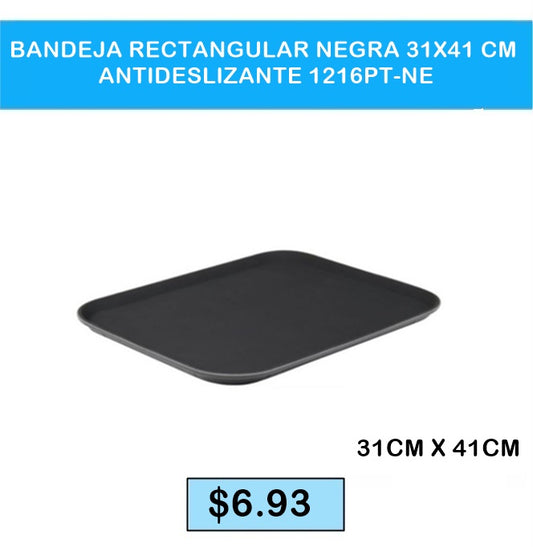 BANDEJA ANTIDESLIZANTE RECTANGULAR NEGRA 31X41 CM