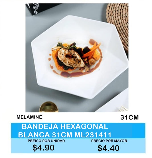 BANDEJA HEXAGONAL BLANCA 31 CM ML231411