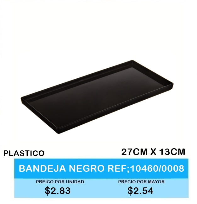 BANDEJA DE PLASTICO NEGRA 27 CM X 13 CM