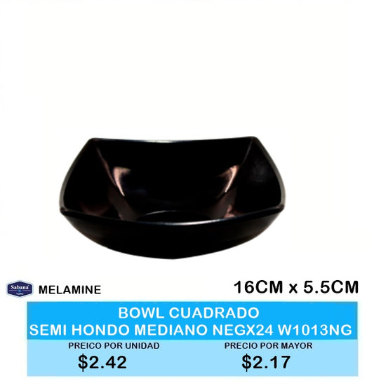 BOWL CUADRADO SEMI HONDO MEDIANO NEGRO W1013NG