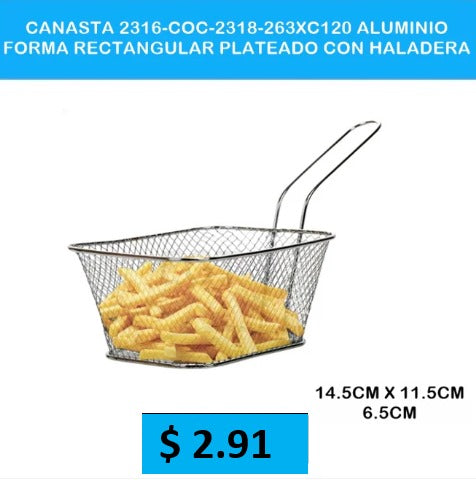 Canasta de Aluminio forma Rectangular Plateado con Haladera