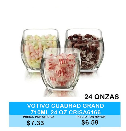 VOTIVO CUADRADO GRANDE 710ML 24ONZ CRISA 6166