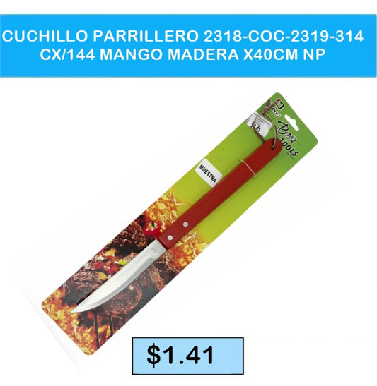 CUCHILLO PARRILLERO 2318-COC-2319-314 CX/144 MANGO MADERA X40CM