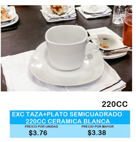 Taza+Plato Semicuadrado Blanco