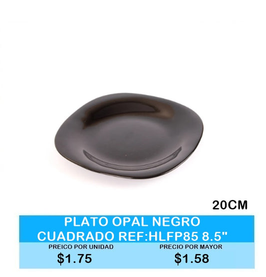 PLATO CUADRADO NEGRO OPAL  20 CM