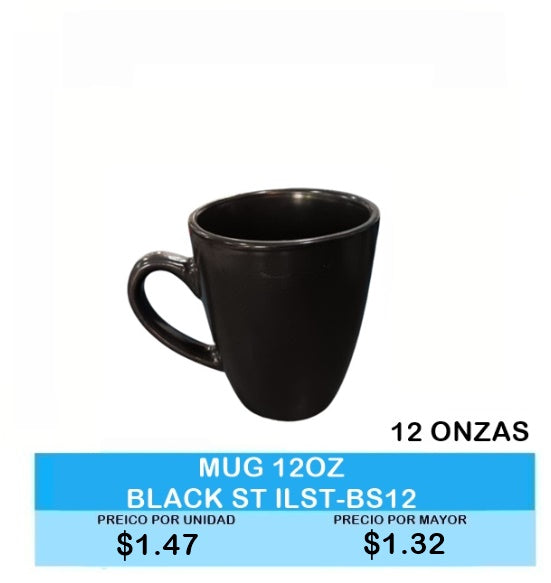 MUG 12 ONZ BLACK ST   ILST BS12