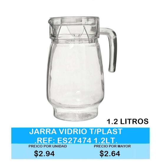 JARRA VIDRIO CON TAPA DE PLASTICO 1,2 LITROS