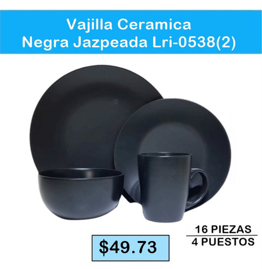 VAJILLA CERAMICA NEGRA JAZPEADA LRI-0538(2)