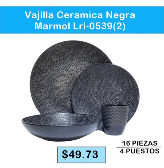 VAJILLA CERAMICA NEGRA MARMOL LRI-0539(2)