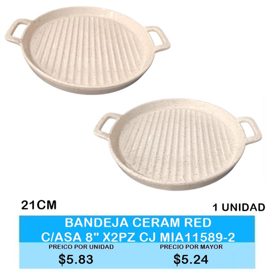 BANDEJA CERAMICA REDONDA CON ASA 8/21CM