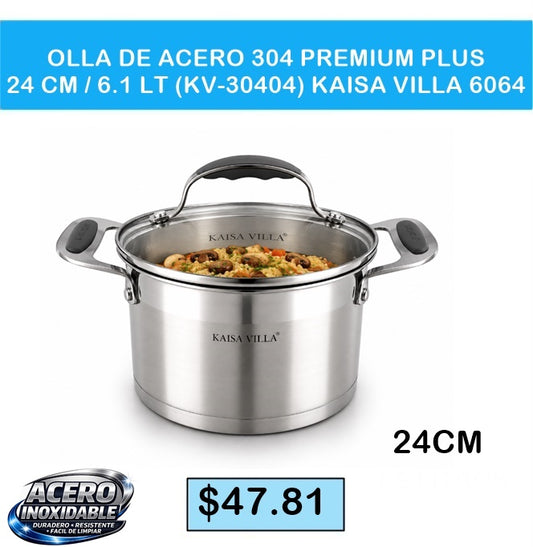OLLA DE ACERO 304 PREMIUM PLUS 24CM / 6.1LT (KV30404) KAISA VILLA 6064
