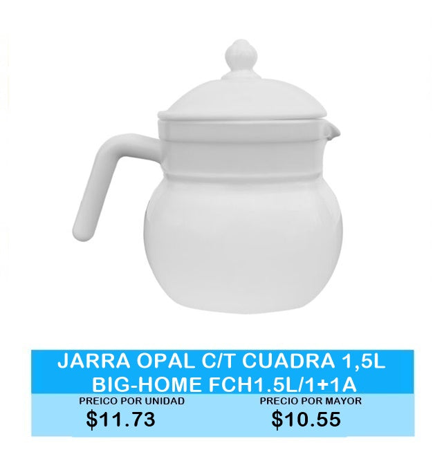 JARRA OPAL CON TAPA CUADRADA 1.5LITROS BIG-HOME