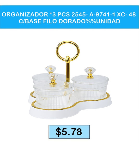 ORGANIZADOR 3 PIEZAS CON BASE FILO DORADO 2545 A 9741