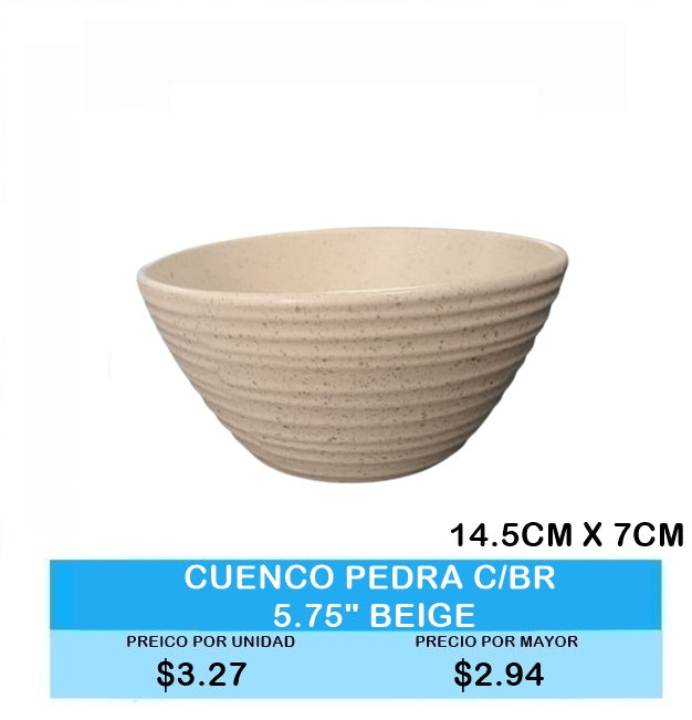 CUENCO PIEDRA C/BR 5.75 BEIGE 14.5CM X 7CM