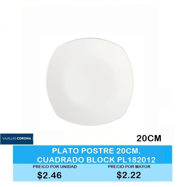 PLATO POSTRE 20CM CUADRADO BLOCK