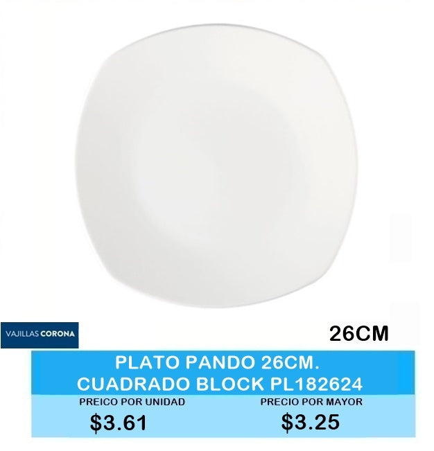 PLATO PANDO 26CM CUADRADO BLOCK