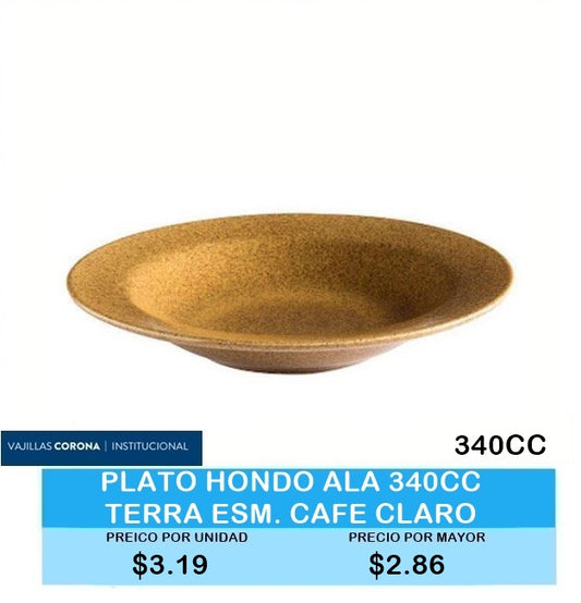 PLATO HONDO ALA 340 CC TERRA ESMALTE CAFE CLARO