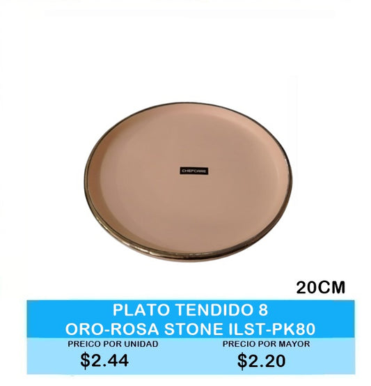 PLATO TENDIDO 8 ORO ROSA STONE ILST PK80