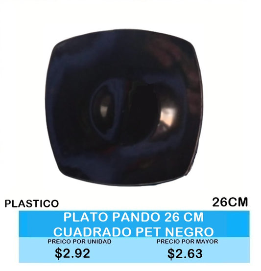 PLATO PANDO 26CM CUADRADO PET NEGRO