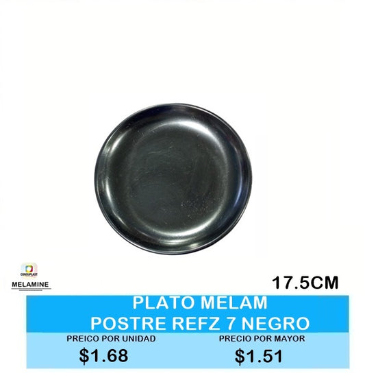 PLATO MELAMINE POSTRE REFZ 7 NEGRO/ 17.5CM