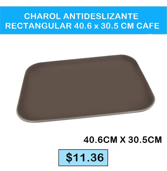 CHAROL ANTIDESLIZANTE RECTANGULAR 40.6 X 30.5CM CAFE