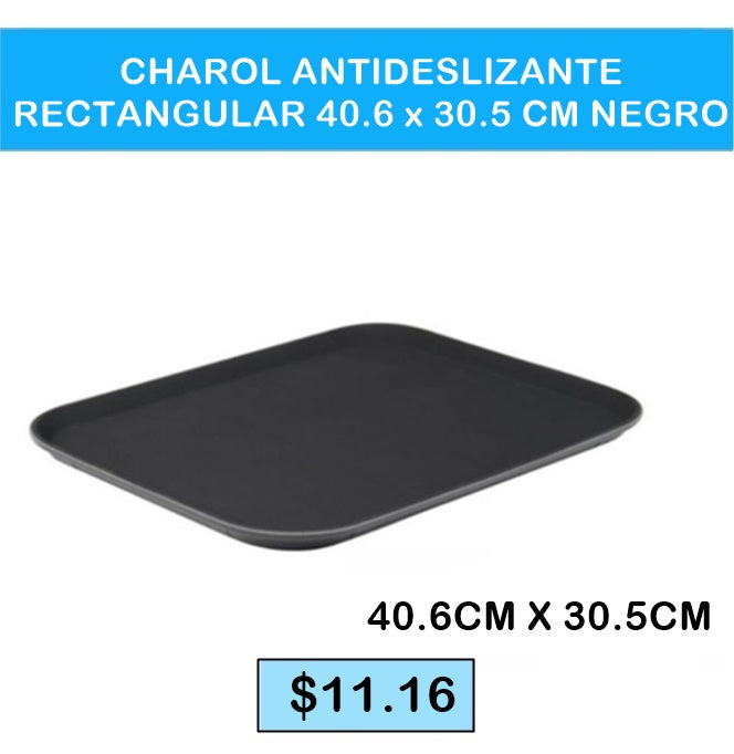 CHAROL ANTIDESLIZANTE RECTANGULAR 40.6 X 30.5CM  NEGRO