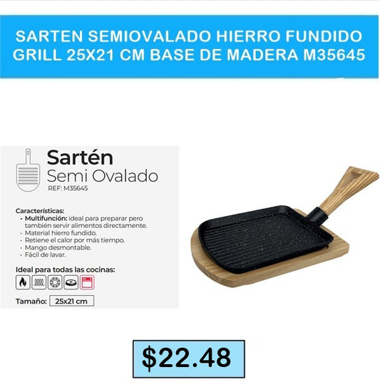 SARTEN HIERRO FUNDIDO INDUCCION BASE MADERA 25 CM M 35645