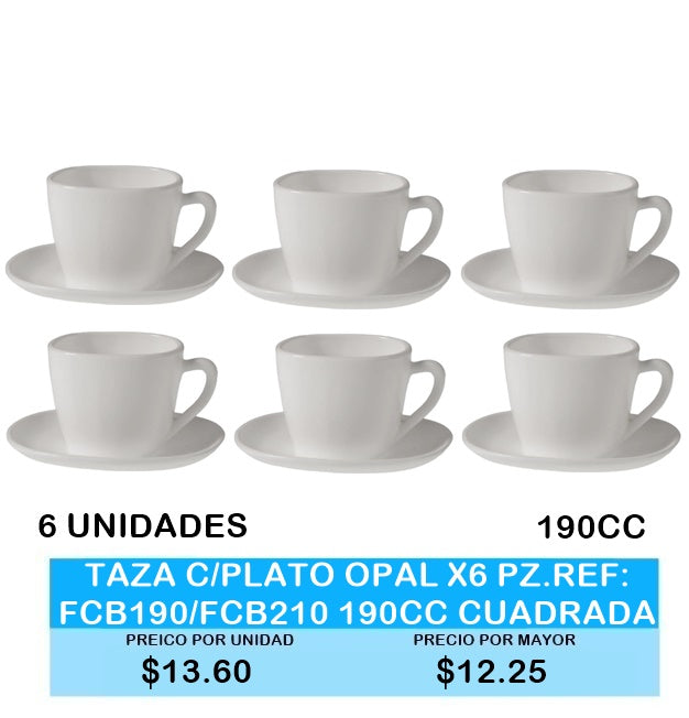TAZA CON PLATO OPAL FCB190 FCB 210 190CC CUADRADA