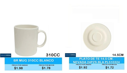 TAZA MUG 310 CC BLANCO PLATO DE TE NEVADA PL510324