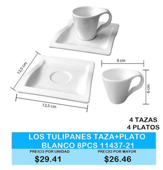 Juego de Tazas y Platos Blancos 8piezas 11437-21