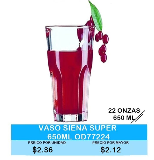 VASO 22 ONZAS SIENA SUPER 650 ML OD77224