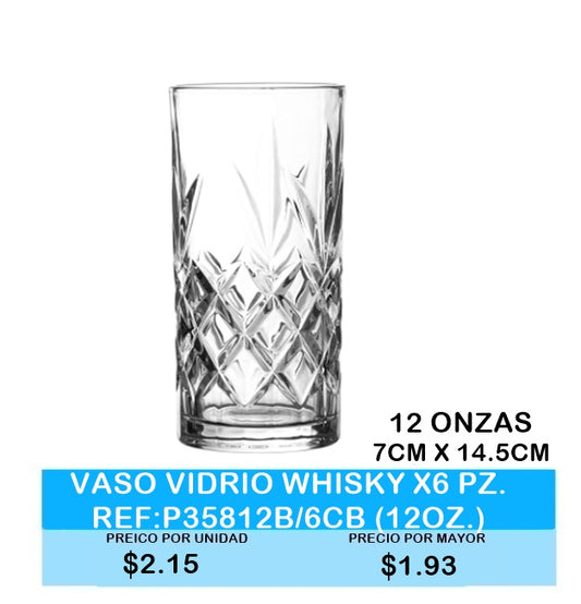 VASO VIDRIO WHISKY X6 PZ. REF:P35812B/6CB (12OZ)