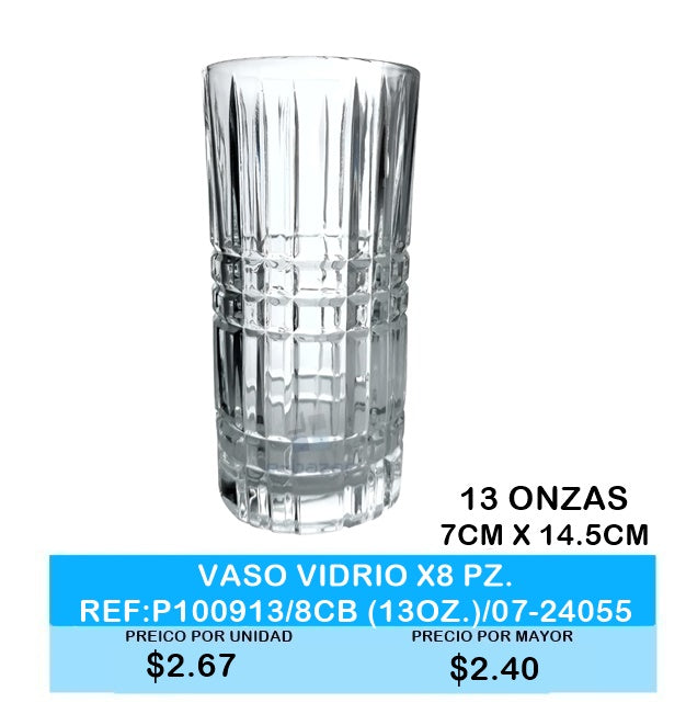 VASO VIDRIO X8 PZ. REF:P100913/8CB (13OZ)/07-24055