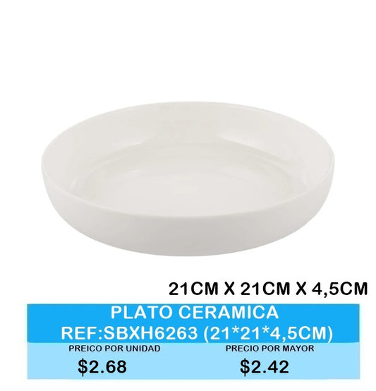 Plato Cerámica Blanco Redondo 21 × 21 × 4,5 cm – SBXH6263