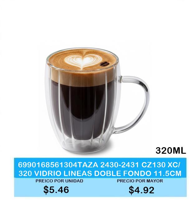 TAZA VIDRIO DOBLE FONDO CON LINEAS
