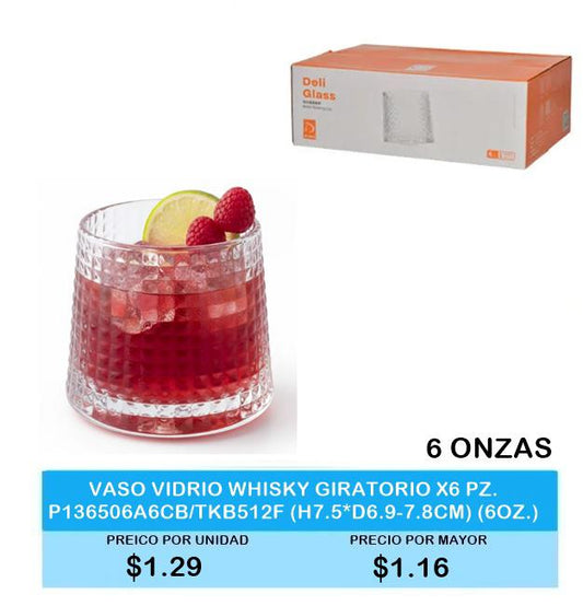 VASO VIDRIO WHISKY GIRATORIO X6 (P136506A) 6ONZ