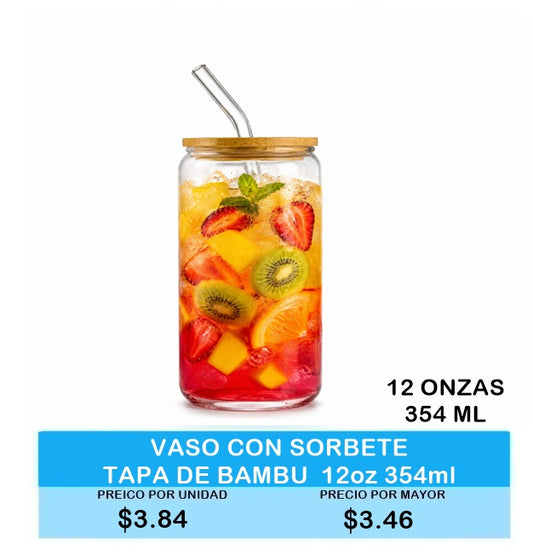 VASO CON SORBETE CON TAPA DE BAMBU 12 ONZ 354 ML