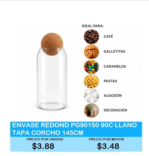 ENVASE REDOND PG90150 90C LLANO TAPA CORCHO 145CM