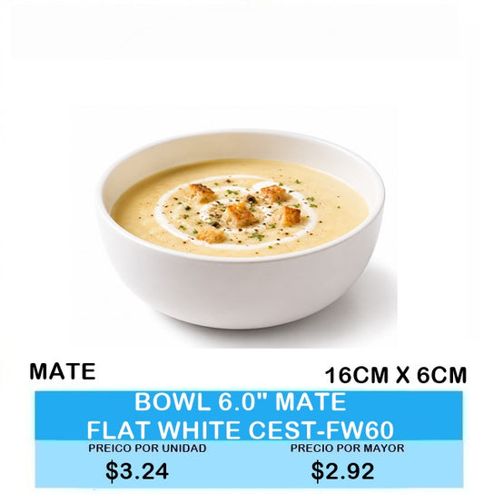BOWL 6.0" MATE FLAT WHITE CEST-FW60